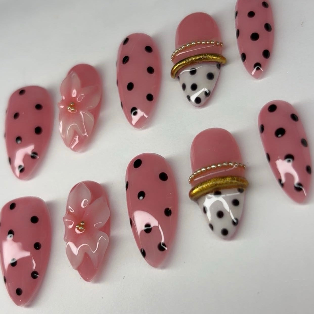 White french tip with bangle and polka dot nail art press-on nails
