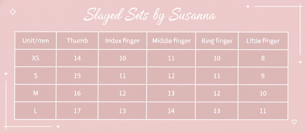 Size guide to measure nail bed for press-on nail application